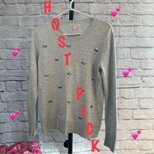 Merona Light Gray Rhinestone Long Sleeve Sweater - Size SP